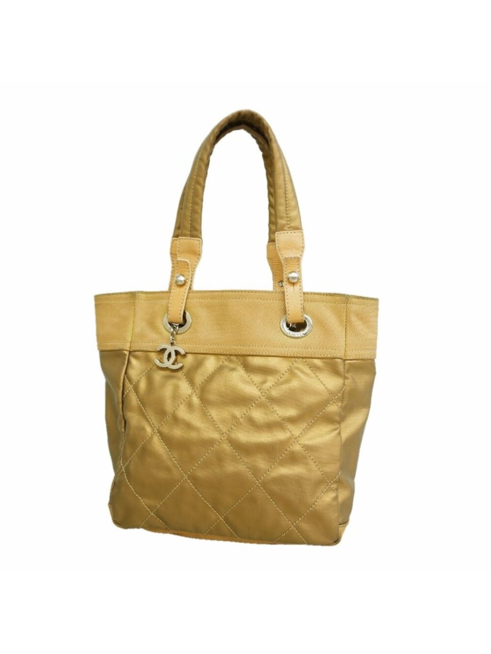 Chanel Tote Bag Paris Biarritz Canvas Beige Silver
